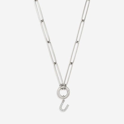 Pave Initial Charm with Charm Clasp Necklace