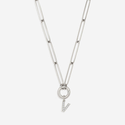Pave Initial Charm with Charm Clasp Necklace