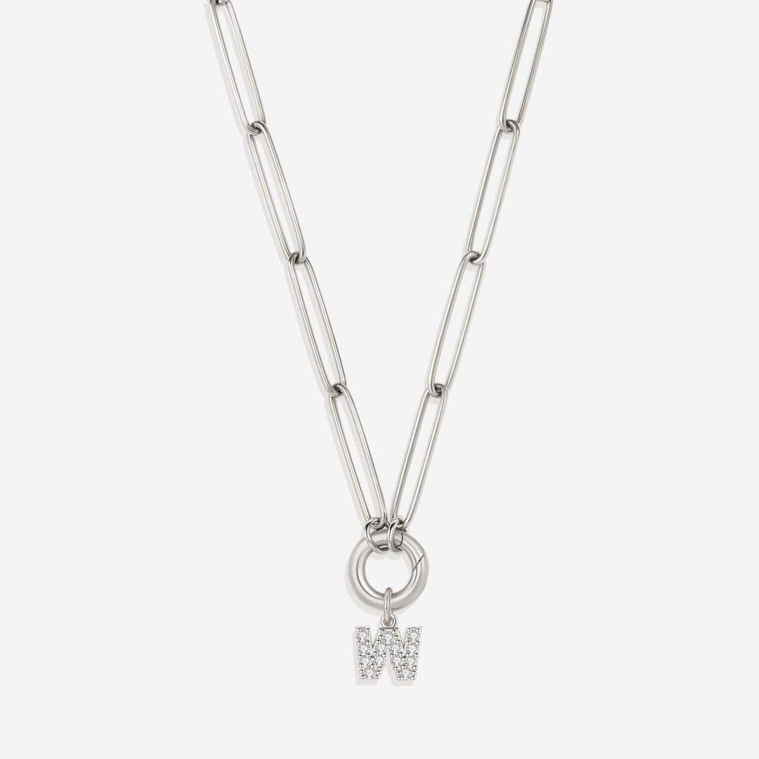 Pave Initial Charm with Charm Clasp Necklace