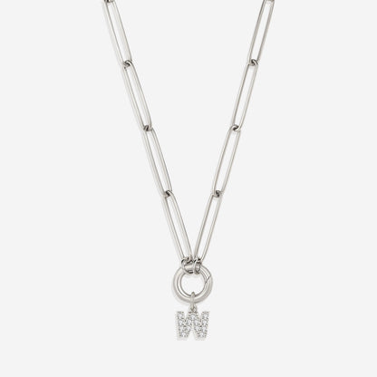 Pave Initial Charm with Charm Clasp Necklace