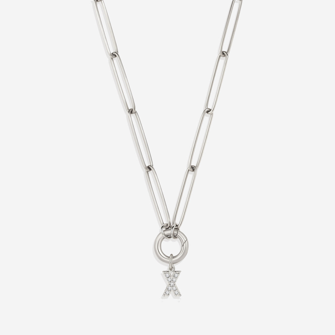 Pave Initial Charm with Charm Clasp Necklace