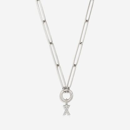 Pave Initial Charm with Charm Clasp Necklace
