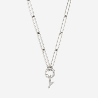 Pave Initial Charm with Charm Clasp Necklace