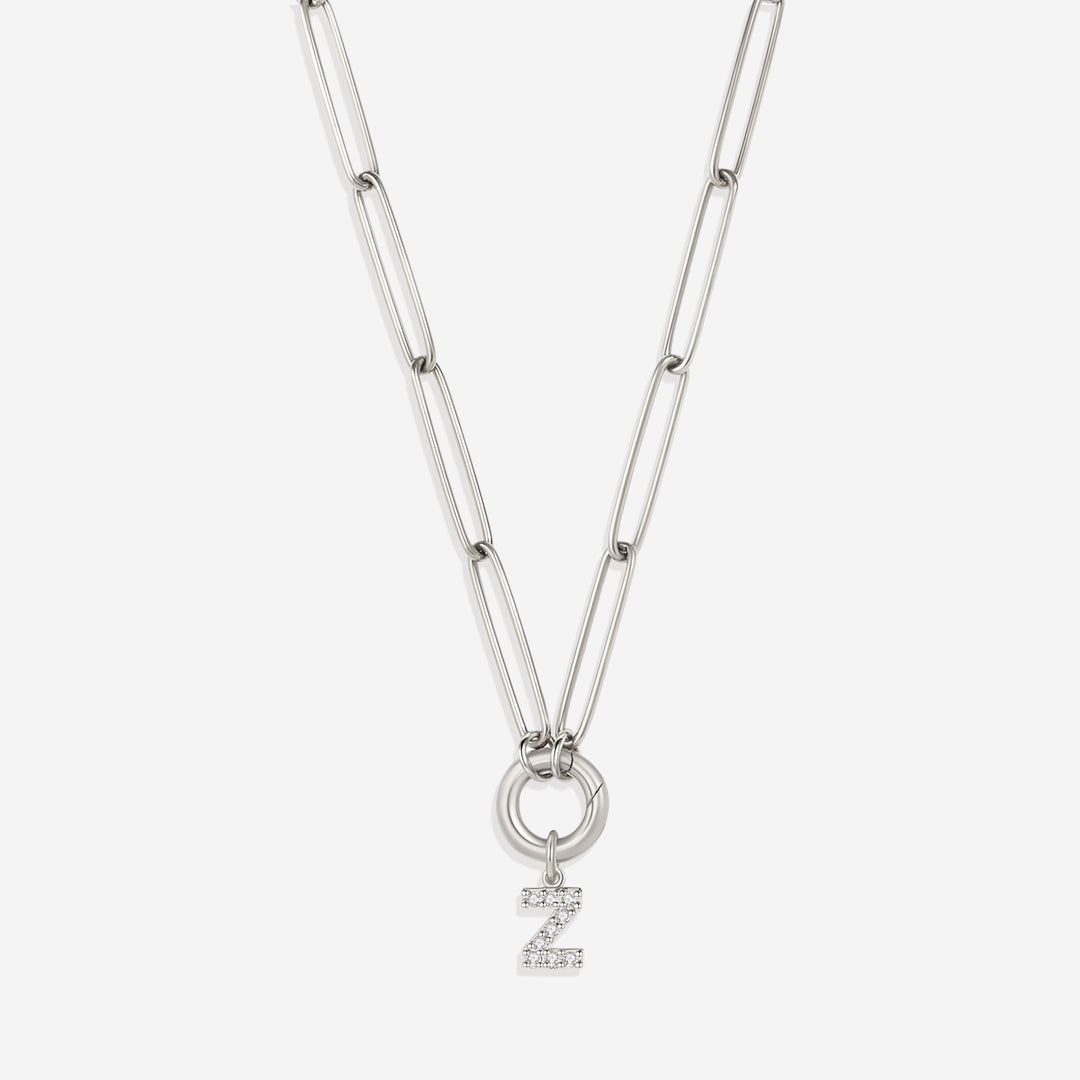 Pave Initial Charm with Charm Clasp Necklace