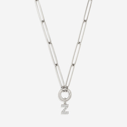 Pave Initial Charm with Charm Clasp Necklace