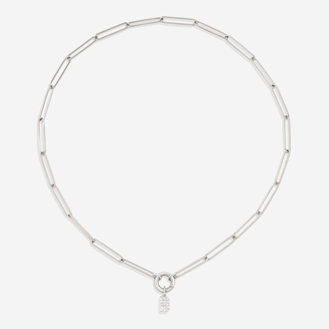 Pave Initial Charm with Charm Clasp Necklace