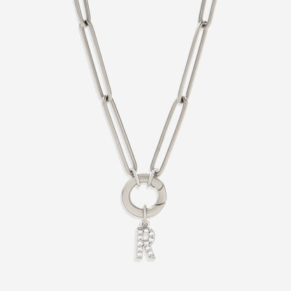 Pave Initial Charm with Charm Clasp Necklace
