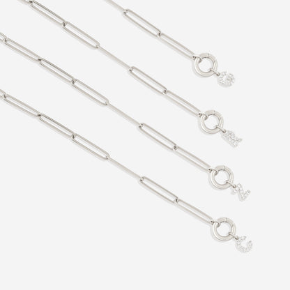 Pave Initial Charm with Charm Clasp Necklace