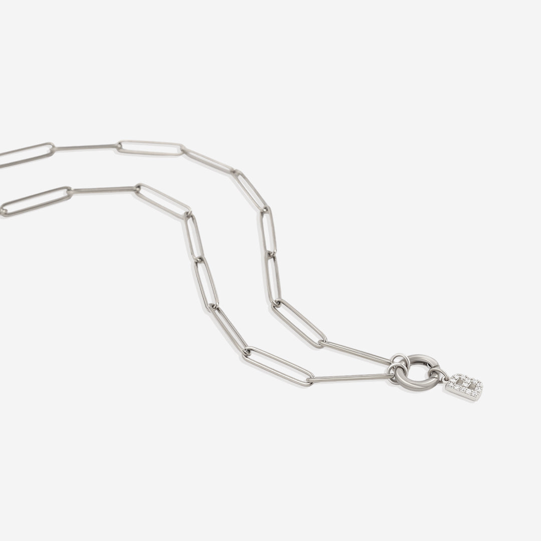 Pave Initial Charm with Charm Clasp Necklace