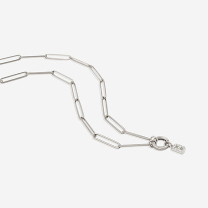 Pave Initial Charm with Charm Clasp Necklace