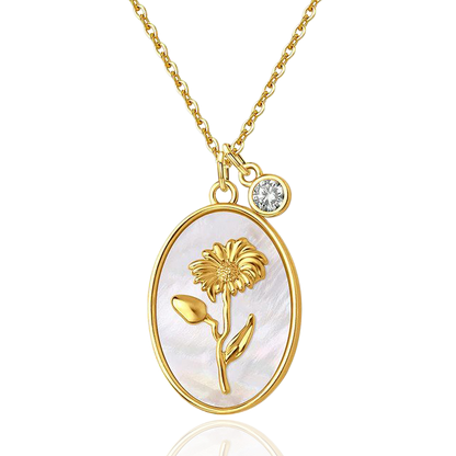 Collier avec pendentif en forme de fleur de naissance et perles