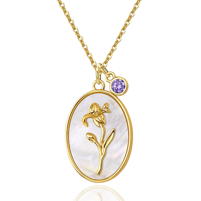 Collier avec pendentif en forme de fleur de naissance et perles