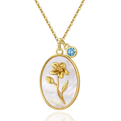 Collier avec pendentif en forme de fleur de naissance et perles