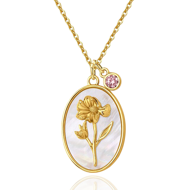 Collier avec pendentif en forme de fleur de naissance et perles
