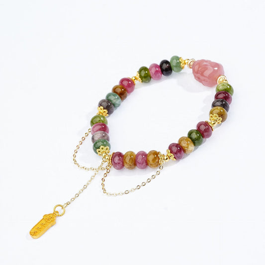 Pink Quartz and Tourmaline Charm Bracelet