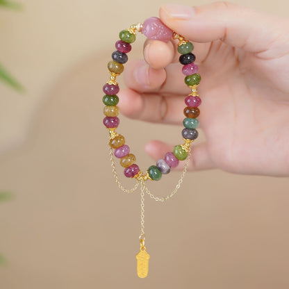 Pink Quartz and Tourmaline Charm Bracelet
