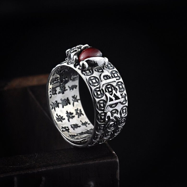 Pixiu Natural Red Garnet Stone Ring