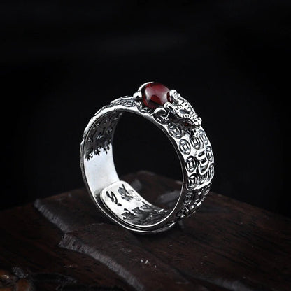 Pixiu Natural Red Garnet Stone Ring