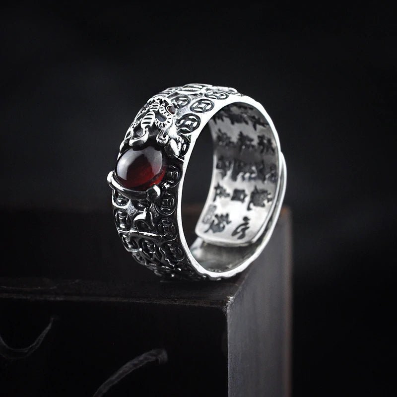 Pixiu Natural Red Garnet Stone Ring