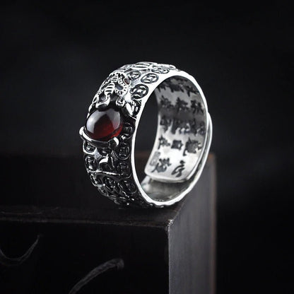 Pixiu Natural Red Garnet Stone Ring