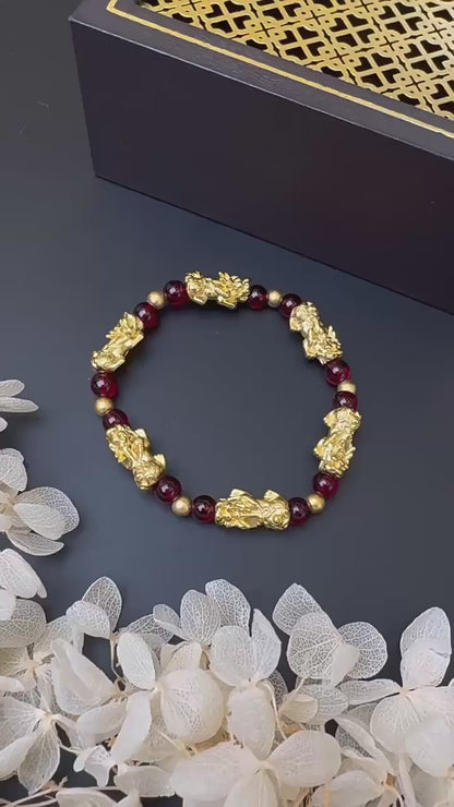 Red Garnet Lucky Pixiu Wealth Bracelet