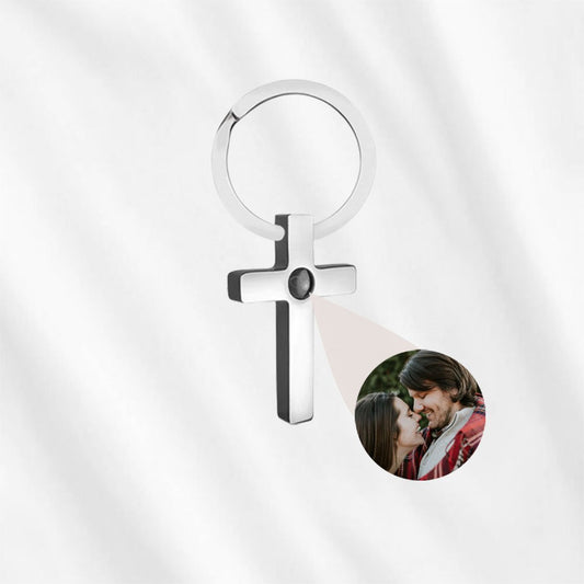 Projektions-Schlüsselanhänger-Kreuz mit personalisiertem Foto im Inneren