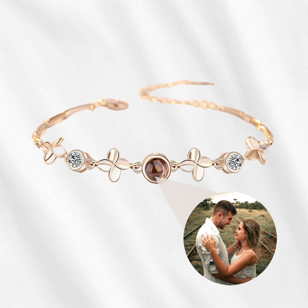 Bracelet photo caché, bracelet projection trèfle en argent sterling