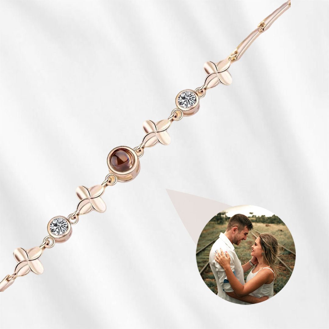 Bracelet photo caché, bracelet projection trèfle en argent sterling