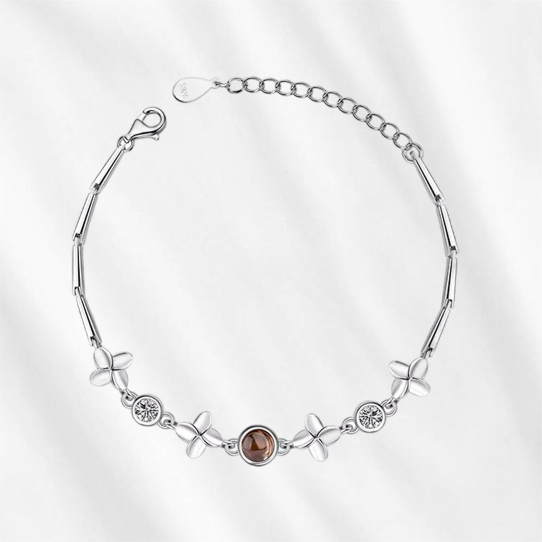 Bracelet photo caché, bracelet projection trèfle en argent sterling