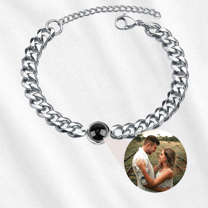 Men's Photo Projection Bracelet Cuban Link Gold Black Silver