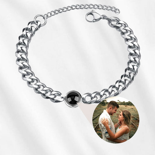 Men's Photo Projection Bracelet Cuban Link Gold Black Silver