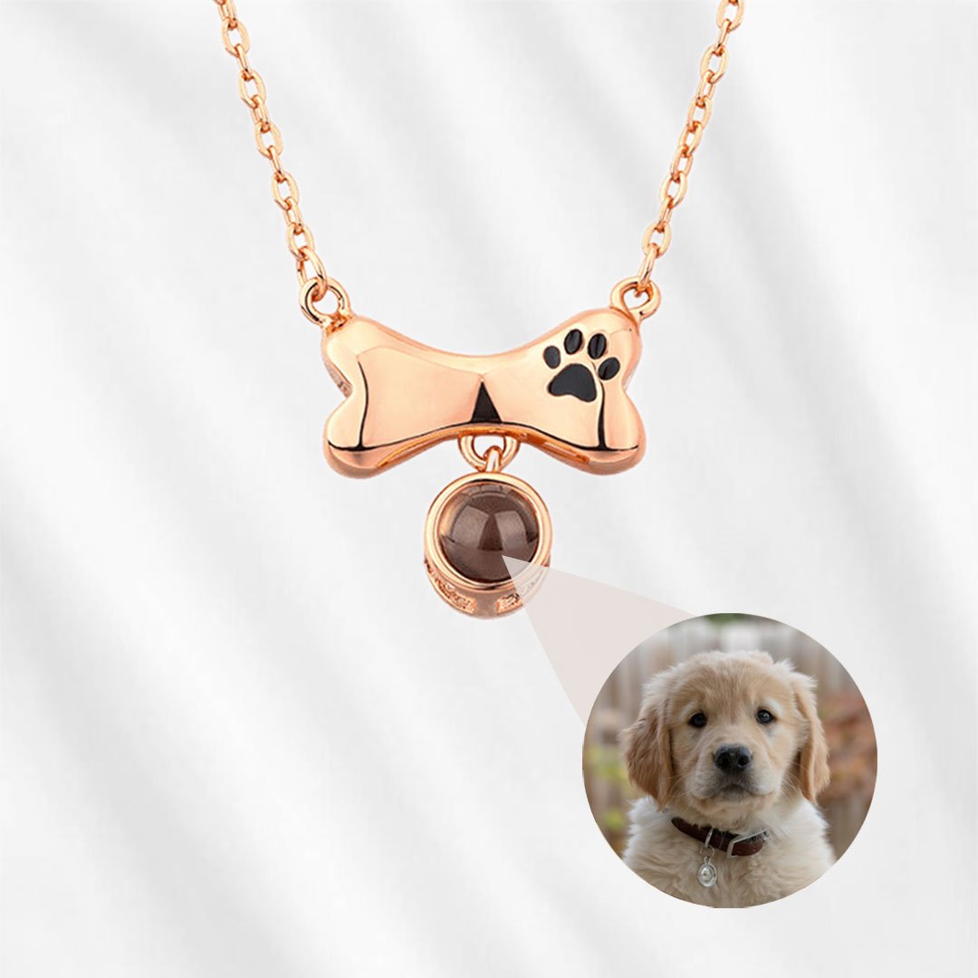 Projection Necklace Dog Bone with Paw Print - Wear fortune