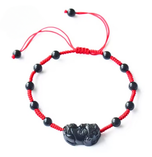 Natural Obsidian Red Cord Adjustable Bracelet