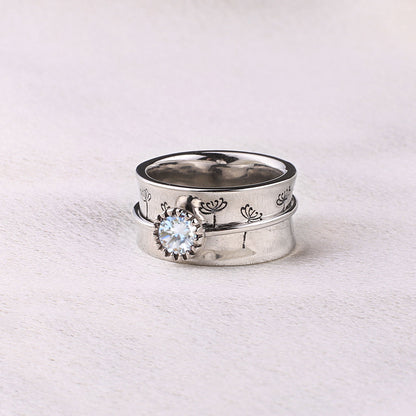 Bague Fidget Spinning Pissenlit Argent Pierre de Naissance