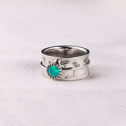 Bague Fidget Spinning Pissenlit Argent Pierre de Naissance