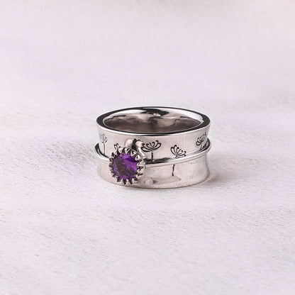 Bague Fidget Spinning Pissenlit Argent Pierre de Naissance