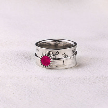 Bague Fidget Spinning Pissenlit Argent Pierre de Naissance