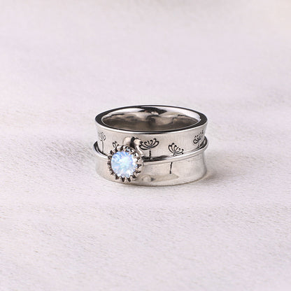 Bague Fidget Spinning Pissenlit Argent Pierre de Naissance