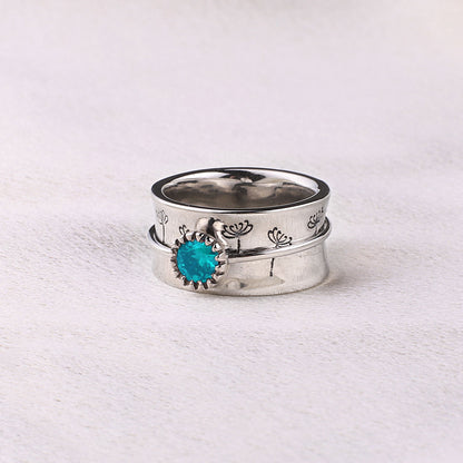 Bague Fidget Spinning Pissenlit Argent Pierre de Naissance