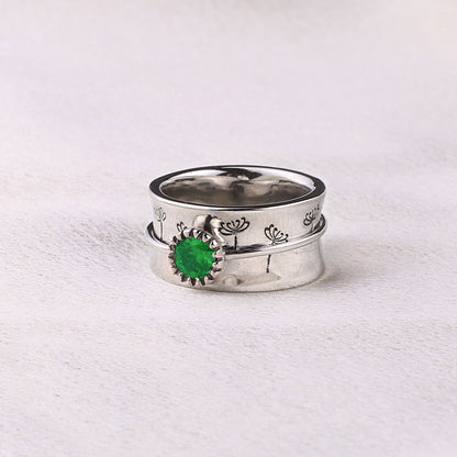 Bague Fidget Spinning Pissenlit Argent Pierre de Naissance