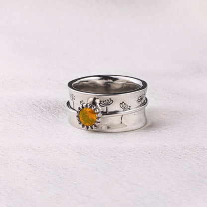 Bague Fidget Spinning Pissenlit Argent Pierre de Naissance
