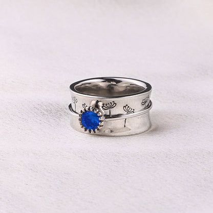 Bague Fidget Spinning Pissenlit Argent Pierre de Naissance