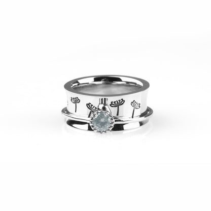 Bague Fidget Spinning Pissenlit Argent Pierre de Naissance