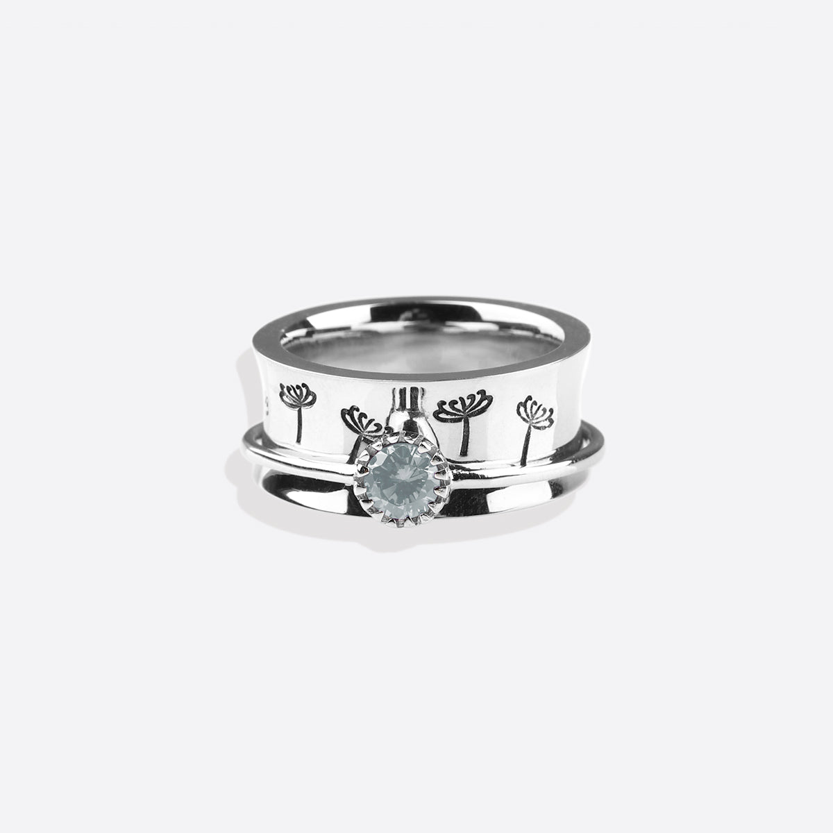 Bague Fidget Spinning Pissenlit Argent Pierre de Naissance