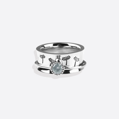 Bague Fidget Spinning Pissenlit Argent Pierre de Naissance