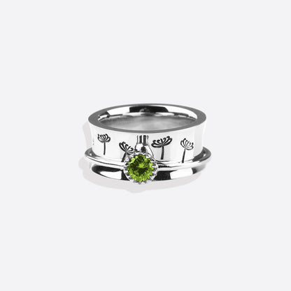 Bague Fidget Spinning Pissenlit Argent Pierre de Naissance