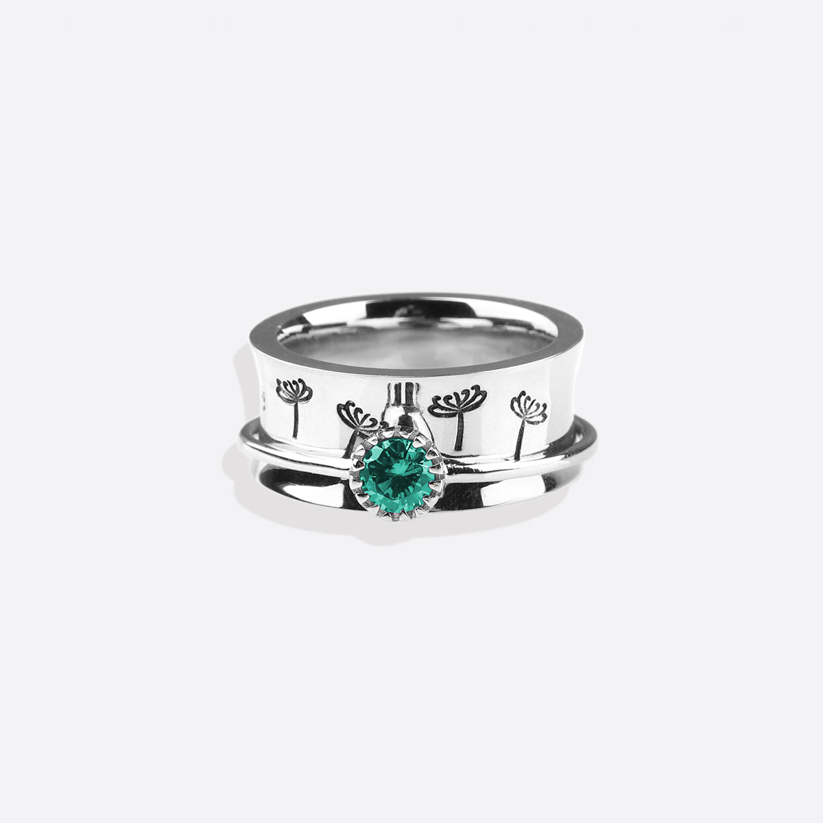 Bague Fidget Spinning Pissenlit Argent Pierre de Naissance