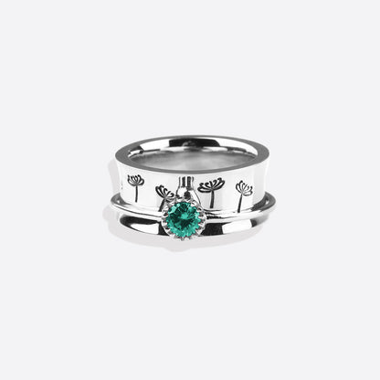 Bague Fidget Spinning Pissenlit Argent Pierre de Naissance