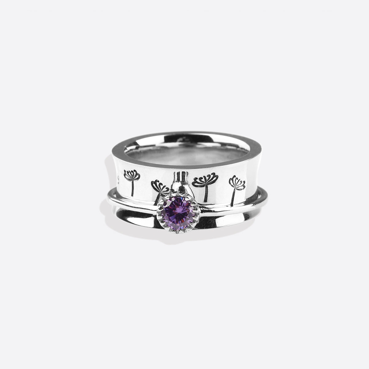 Bague Fidget Spinning Pissenlit Argent Pierre de Naissance