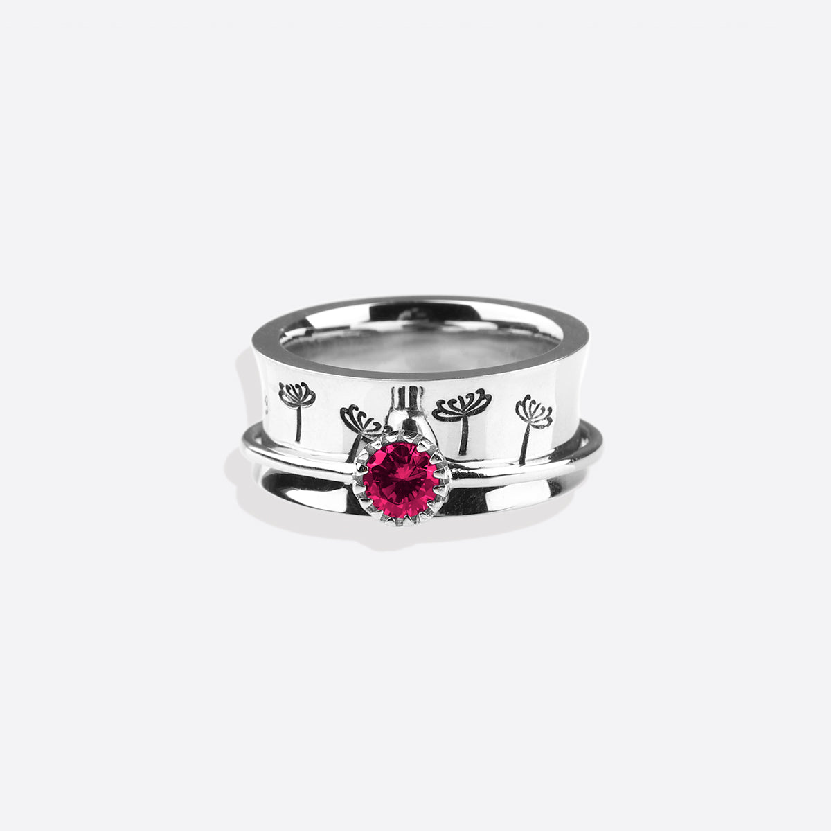 Bague Fidget Spinning Pissenlit Argent Pierre de Naissance